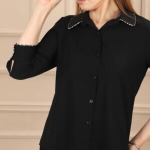 Black Shirt with Tiger-Inspired Details