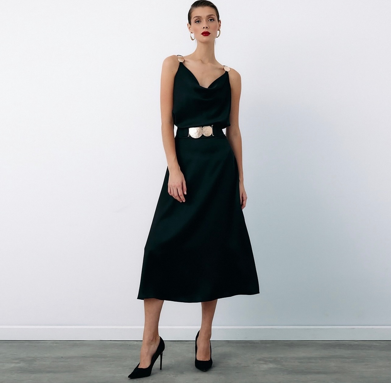 Elegant Black Silk Midi Skirt