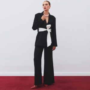 Stylish Black Blazer with White Sash