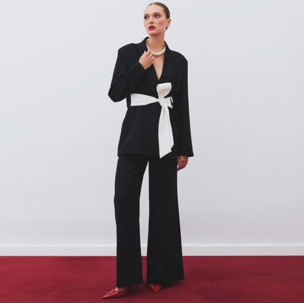 Stylish Black Blazer with White Sash